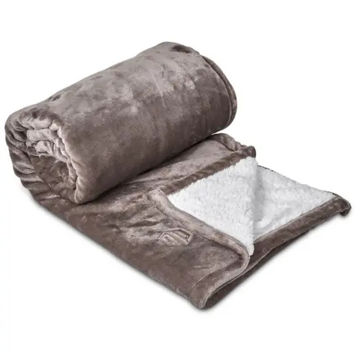 Serendipio Glacial Sherpa Fleece Blanket Taupe Branded